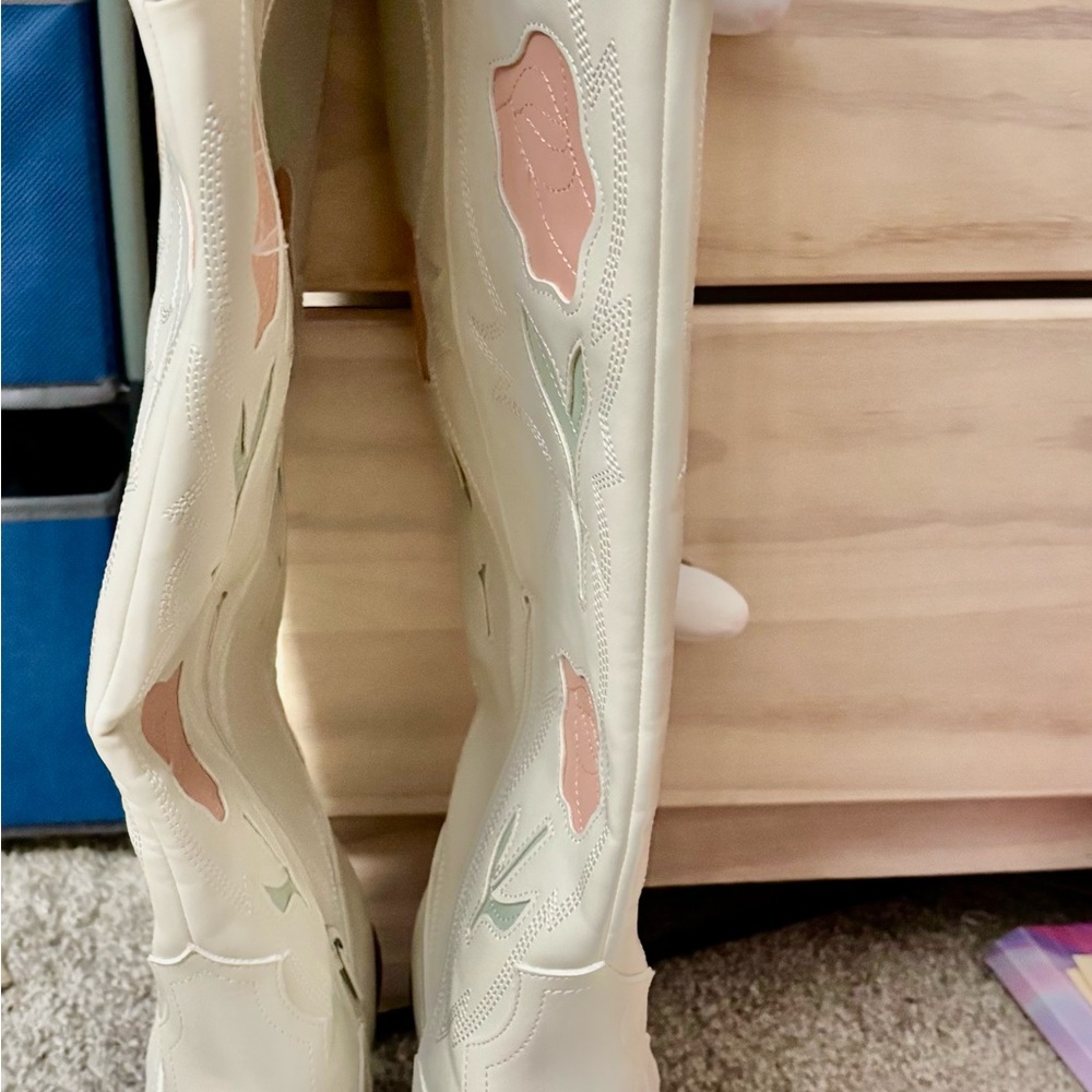 Universal Thread Cream and Pink Heeled Boots